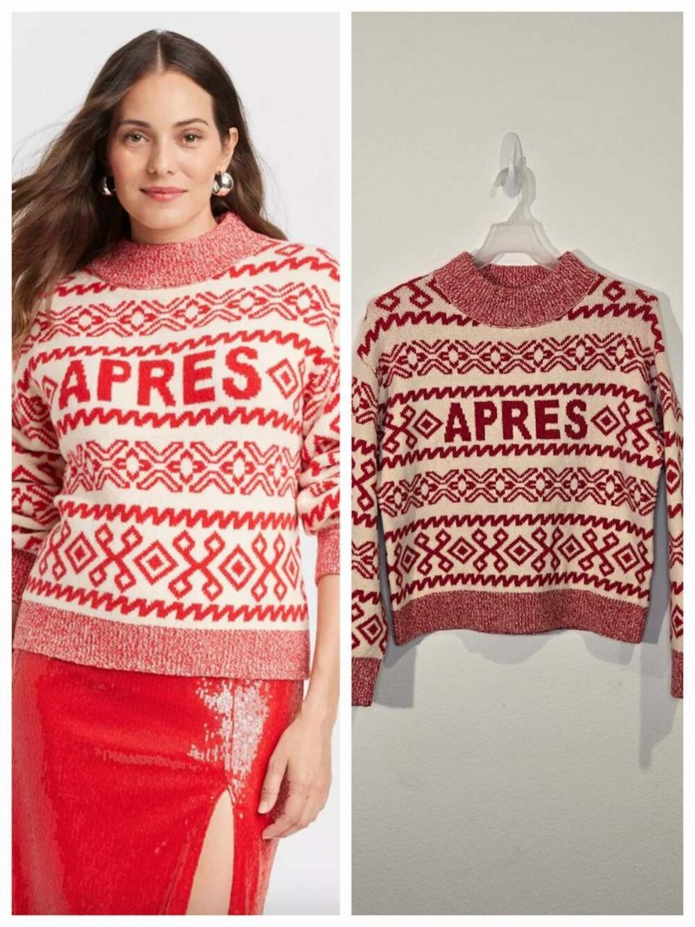 A New Day Apres Fair Isle Sweater size M red white gently used